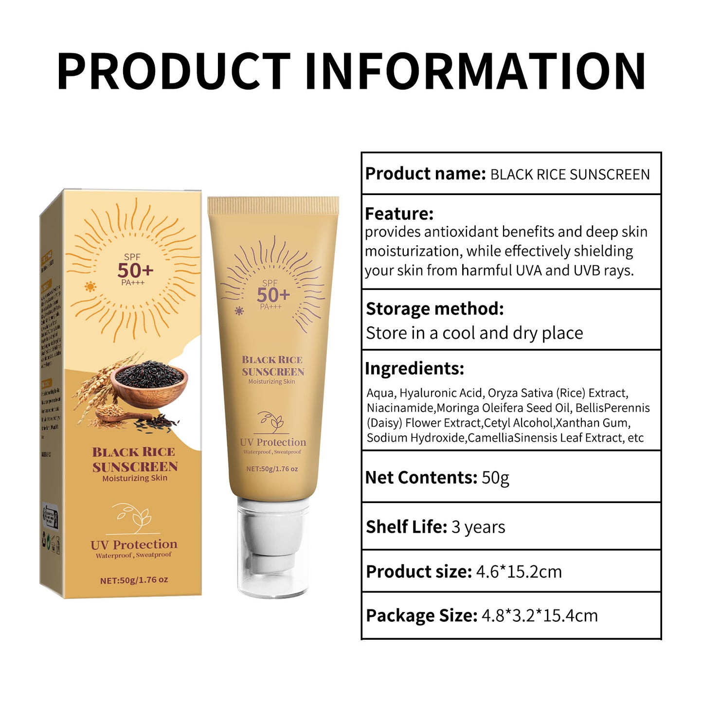 Black Rice Moisturizing Cream UV Isolation Sunscreen Cream